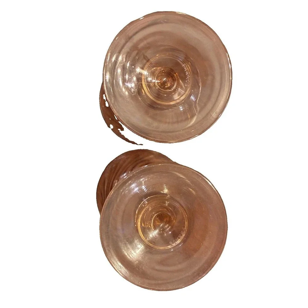 Set of 2 Arcorac France Rosaline Pink  Swirl Stemmed Goblets